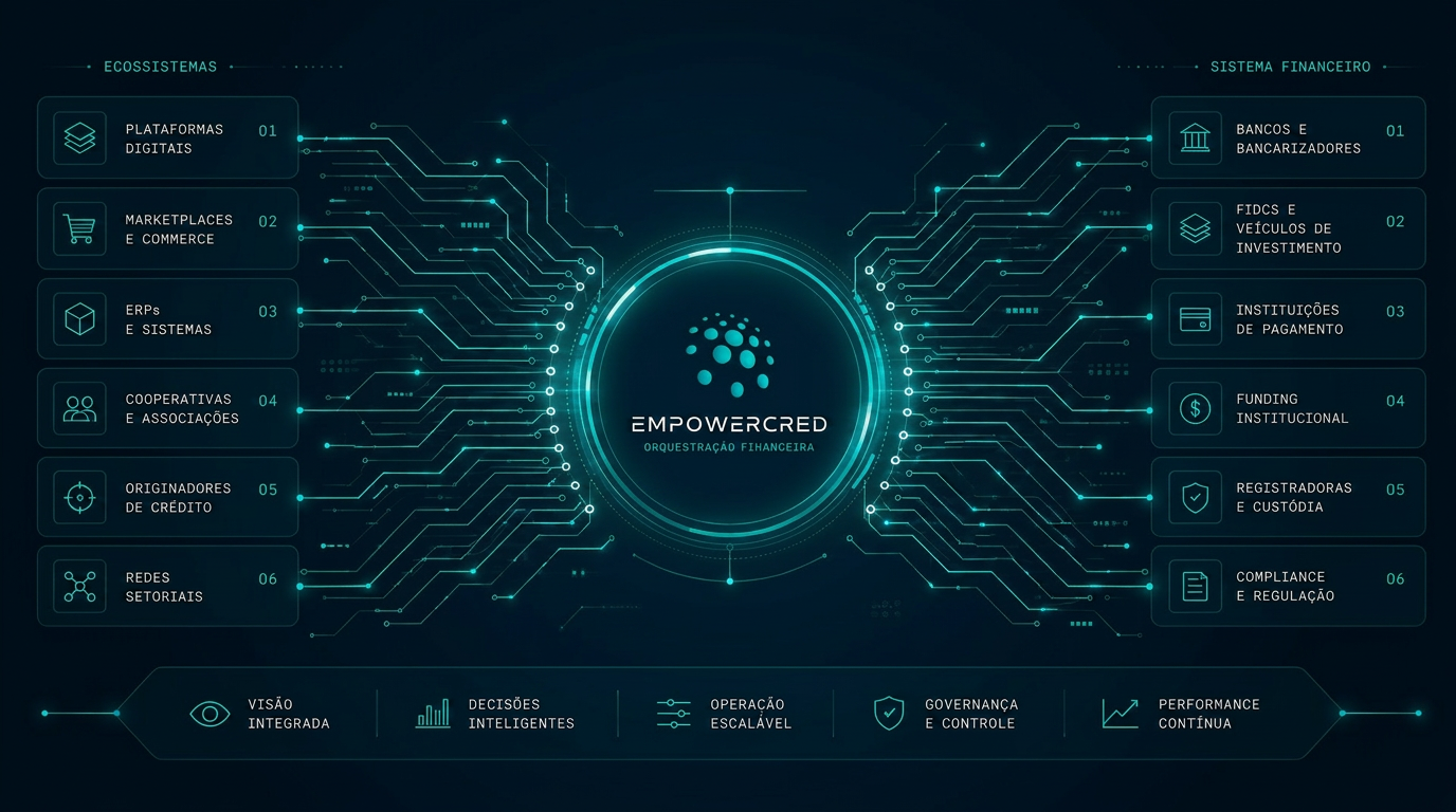 Mapa de orquestração da EmpowerCred — conectando ecossistemas ao sistema financeiro
